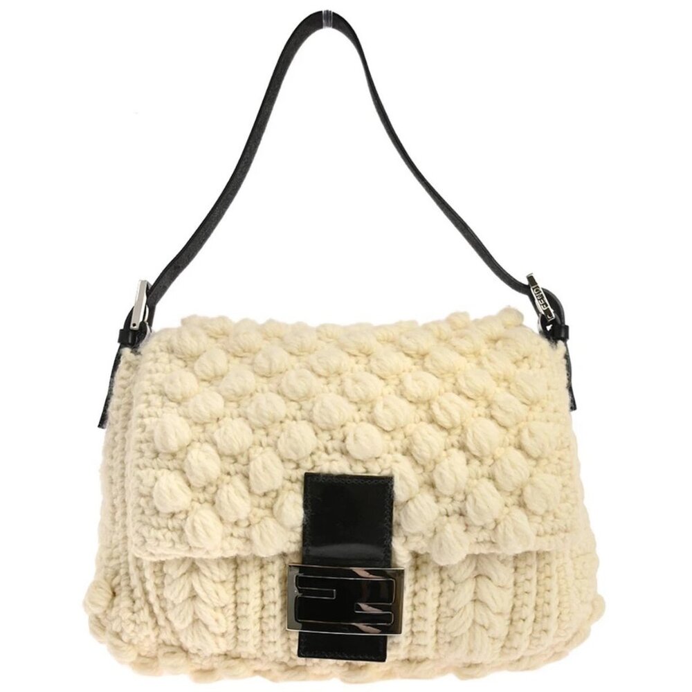 Fendi White Wool Mamma Baguette Handbag 126296